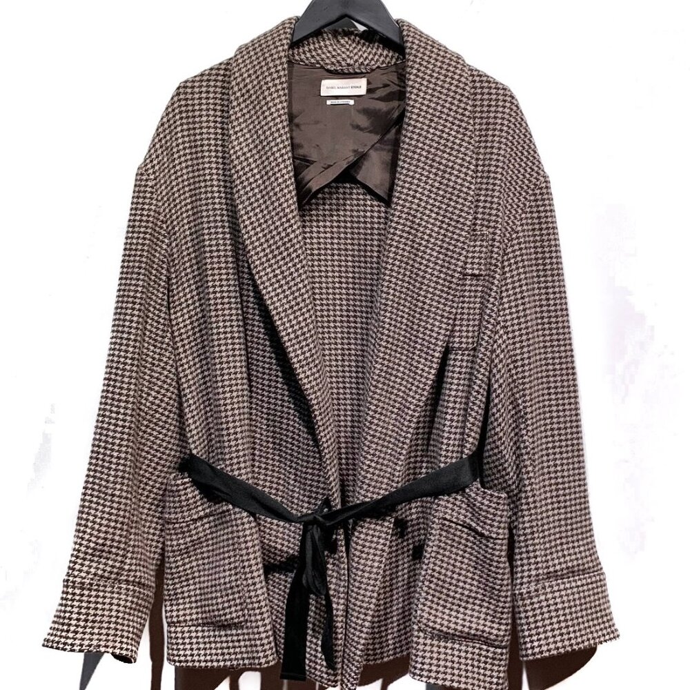 Isabel Marant Etoile Beige Brown Houndstooth Wool Blazer